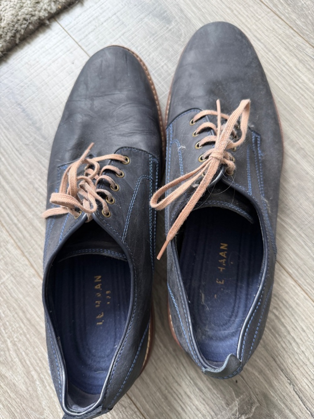 Cole Haan Blue Leather Derby Shoes with Tan Laces
